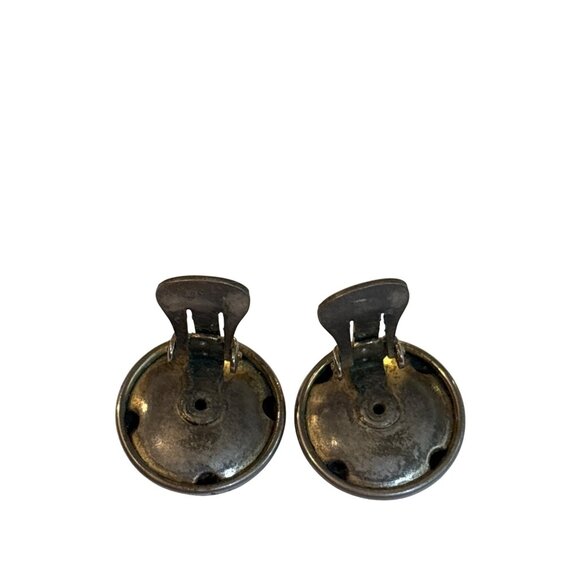 Silvertone Button Clip-On Earrings Vintage 80s 0.75 inch - Picture 3 of 4